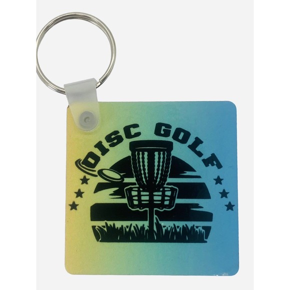Disc Golf Keychain DISCGOLF SUNRISE Blue Yellow Gradient Custom Made Key Ring - Picture 5 of 5